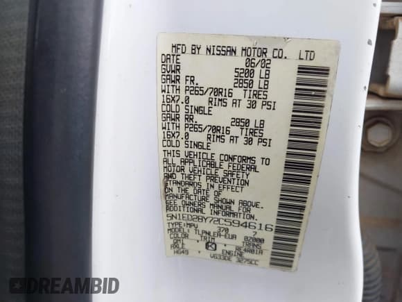 ✅ 2002 Nissan Xterra XE • VIN: 5N1ED28Y72C594616 • Lot: 43378272. Wystawiony na IAAI z przebiegiem 165 740 mil. Bezpłatny archiwum sprzedaży aukcyjnych z USA i szczegółowy raport historii pojazdu na DreamBid. Zdjęcie 9.