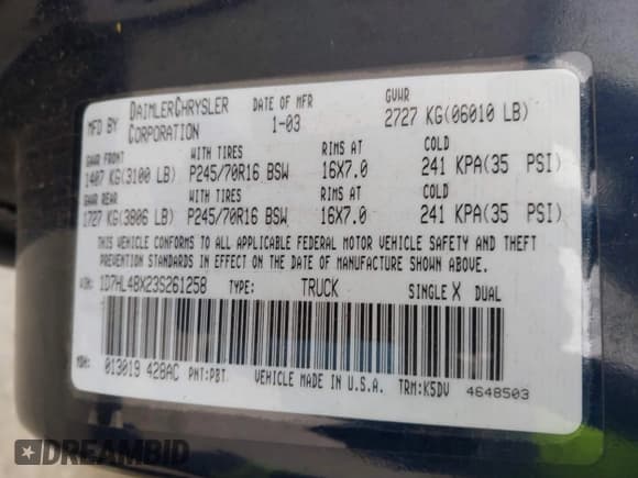 ✅ 2003 Dodge Dakota SLT • VIN: 1D7HL48X23S261258 • Lot: 41362485. Wystawiony na IAAI z przebiegiem 143 397 mil. Bezpłatny archiwum sprzedaży aukcyjnych z USA i szczegółowy raport historii pojazdu na DreamBid. Zdjęcie 9.