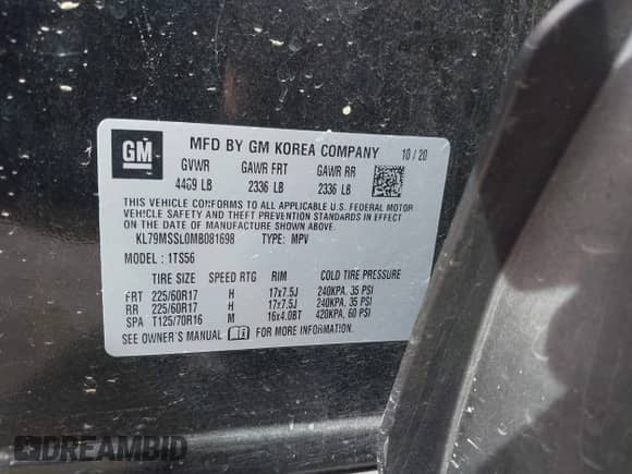 2021 Chevrolet TrailBlazer ACTIV с VIN KL79MSSL0MB081698, выставлен на аукционе IAAI как лот 43337694 с пробегом 86 944 миль миль и . История ставок и продаж доступна на DreamBid. Изображение 9.