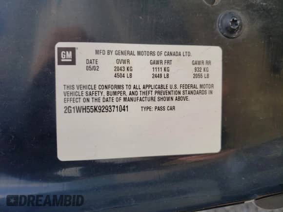 2002 Chevrolet Impala LS с VIN 2G1WH55K929371041, выставлен на аукционе Copart как лот 73563884 с пробегом 229 590 миль миль и Списание • Salvage title. История ставок и продаж доступна на DreamBid. Изображение 12.