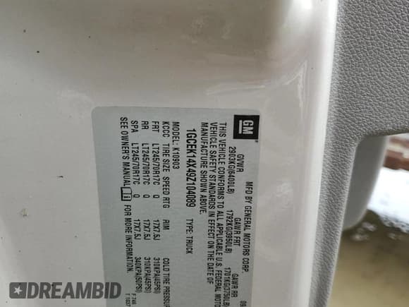 ✅ 2009 Chevrolet Silverado 1500 Work Truck • VIN: 1GCEK14X49Z104089 • Lot: 72762034. Listed on Copart with 160,281 mi. Free auction sales archive from the USA and detailed vehicle history report at DreamBid. Image 12.