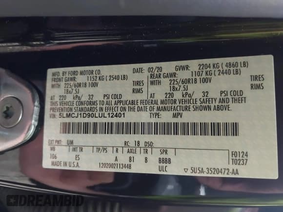 ✅ 2020 Lincoln Corsair Standard • VIN: 5LMCJ1D90LUL12401 • Лот: 43042243. Опубликован ранее на IAAI с пробегом 38 408 миль. Бесплатный доступ к архиву аукционных продаж из США и подробный отчёт об истории автомобиля на DreamBid. Изображение 9.