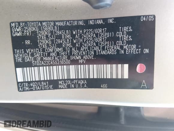 ✅ 2005 Toyota Sienna XLE • VIN: 5TDZA22C45S316500 • Lot: 43768265. Wystawiony na IAAI z przebiegiem 188 415 mil. Bezpłatny archiwum sprzedaży aukcyjnych z USA i szczegółowy raport historii pojazdu na DreamBid. Zdjęcie 9.