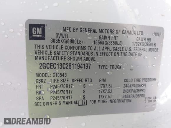 ✅ 2008 Chevrolet Silverado 1500 LS • VIN: 2GCEC13C281194197 • Lot: 43461825. Listed on IAAI with 235,853 mi. Free auction sales archive from the USA and detailed vehicle history report at DreamBid. Image 9.