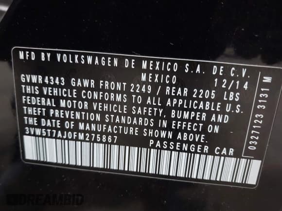 ✅ 2015 Volkswagen Jetta GLI SEL • VIN: 3VW5T7AJ0FM275867 • Lot: 42133491. Listed on IAAI with 98,718 mi. Free auction sales archive from the USA and detailed vehicle history report at DreamBid. Image 9.