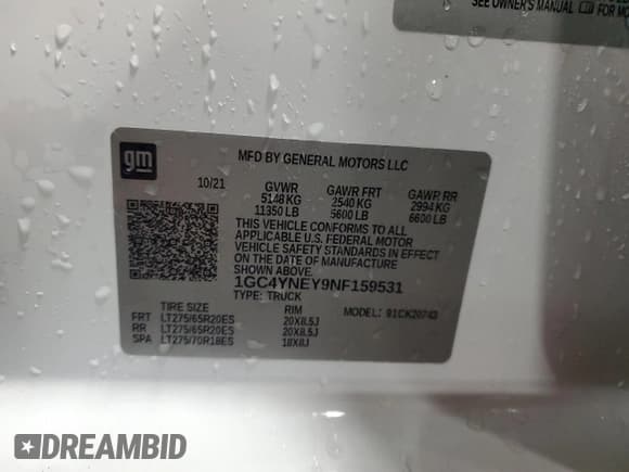 ✅ 2022 Chevrolet Silverado 2500HD LT • VIN: 1GC4YNEY9NF159531 • Лот: 89679175. Опубликован ранее на Copart с пробегом Не указан. Бесплатный доступ к архиву аукционных продаж из США и подробный отчёт об истории автомобиля на DreamBid. Изображение 12.