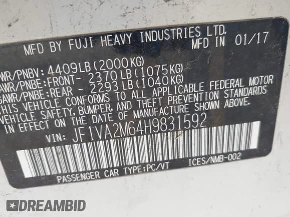 ✅ 2017 Subaru WRX STI • VIN: JF1VA2M64H9831592 • Lot: 42424726. Listed on IAAI with 90,595 mi. Free auction sales archive from the USA and detailed vehicle history report at DreamBid. Image 9.