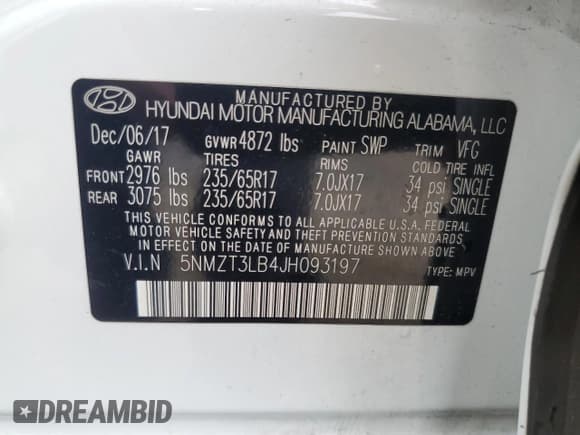 ✅ 2018 Hyundai Santa Fe 2.4L • VIN: 5NMZT3LB4JH093197 • Лот: 38622154. Опубликован ранее на Copart с пробегом 93 540 миль. Бесплатный доступ к архиву аукционных продаж из США и подробный отчёт об истории автомобиля на DreamBid. Изображение 13.