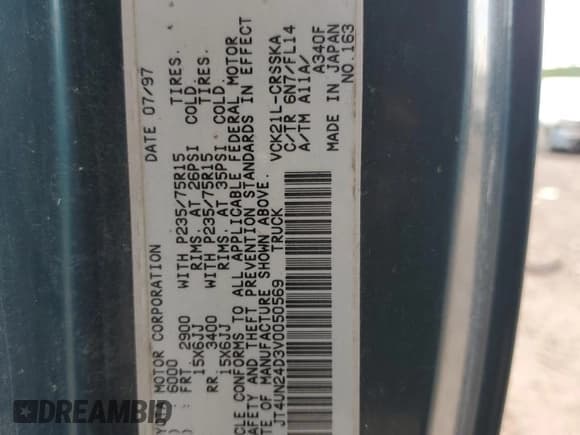 ✅ 1997 Toyota T100 SR5 • VIN: JT4UN24D3V0050569 • Лот: 56360705. Опубликован ранее на Copart с пробегом 156 355 миль. Бесплатный доступ к архиву аукционных продаж из США и подробный отчёт об истории автомобиля на DreamBid. Изображение 13.