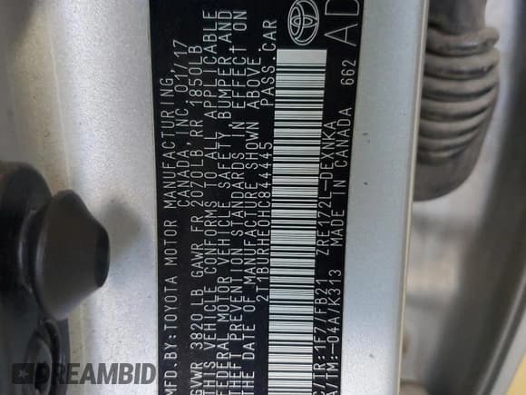 ✅ 2017 Toyota Corolla L • VIN: 2T1BURHE0HC844445 • Lot: 84771095. Wystawiony na Copart z przebiegiem 157 335 mil. Bezpłatny archiwum sprzedaży aukcyjnych z USA i szczegółowy raport historii pojazdu na DreamBid. Zdjęcie 13.