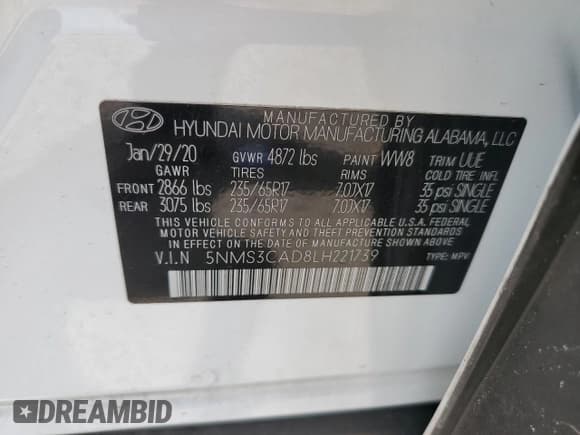 ✅ 2020 Hyundai Santa Fe SEL • VIN: 5NMS3CAD8LH221739 • Lot: 68601214. Wystawiony na Copart z przebiegiem 53 638 mil. Bezpłatny archiwum sprzedaży aukcyjnych z USA i szczegółowy raport historii pojazdu na DreamBid. Zdjęcie 15.