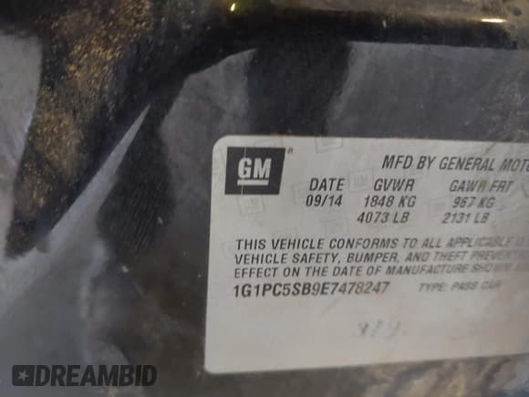 ✅ 2014 Chevrolet Cruze 1LT • VIN: 1G1PC5SB9E7478247 • Lot: 43362180. Listed on IAAI with 83,024 mi. Free auction sales archive from the USA and detailed vehicle history report at DreamBid. Image 9.