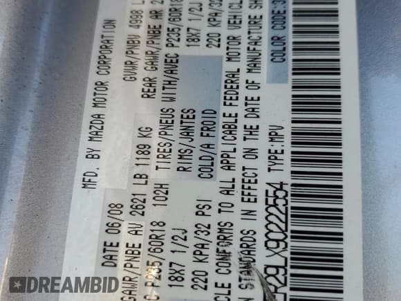 ✅ 2009 Mazda CX-7 Grand Touring • VIN: JM3ER29LX90222554 • Лот: 93114675. Опубликован ранее на Copart с пробегом 143 539 миль. Бесплатный доступ к архиву аукционных продаж из США и подробный отчёт об истории автомобиля на DreamBid. Изображение 13.