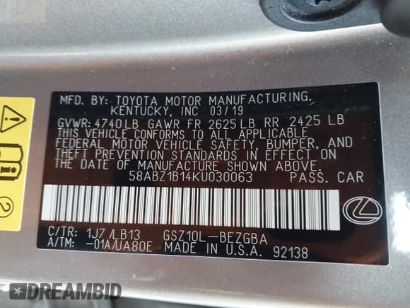 ✅ 2019 Lexus ES 350 • VIN: 58ABZ1B14KU030063 • Lot: 42152099. Wystawiony na IAAI z przebiegiem 71 017 mil. Bezpłatny archiwum sprzedaży aukcyjnych z USA i szczegółowy raport historii pojazdu na DreamBid. Zdjęcie 9.