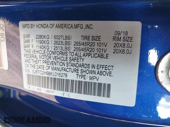 ✅ 2019 Acura RDX w/A-Spec Pkg • VIN: 5J8TC2H68KL016278 • Lot: 42689447. Listed on IAAI with 49,659 mi. Free auction sales archive from the USA and detailed vehicle history report at DreamBid. Image 9.