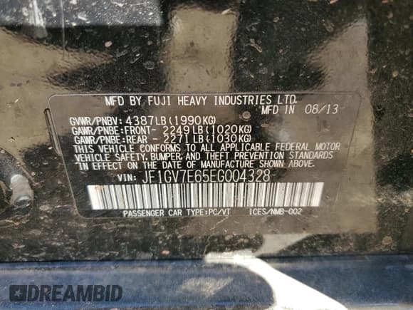 ✅ 2014 Subaru WRX WRX • VIN: JF1GV7E65EG004328 • Lot: 43444355. Listed on Copart with 58,253 mi. Free auction sales archive from the USA and detailed vehicle history report at DreamBid. Image 12.