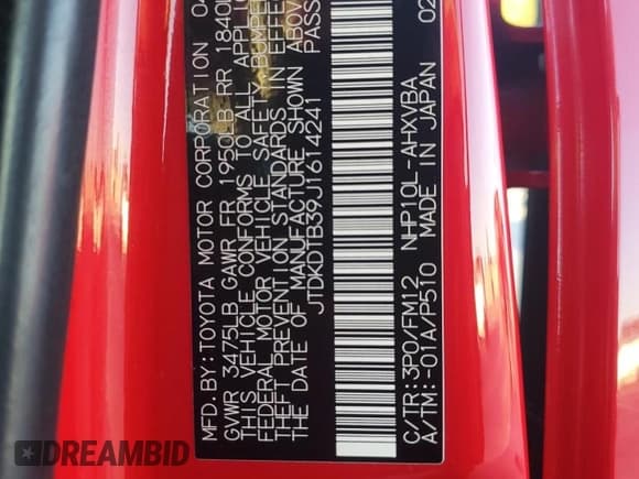 ✅ 2018 Toyota Prius Two • VIN: JTDKDTB39J1614241 • Lot: 91489795. Listed on Copart with 132,060 mi. Free auction sales archive from the USA and detailed vehicle history report at DreamBid. Image 12.