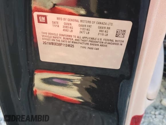 ✅ 2015 Chevrolet Impala LT • VIN: 2G1WB5E38F1124625 • Лот: 75994834. Опубликован ранее на Copart с пробегом Не указан. Бесплатный доступ к архиву аукционных продаж из США и подробный отчёт об истории автомобиля на DreamBid. Изображение 14.