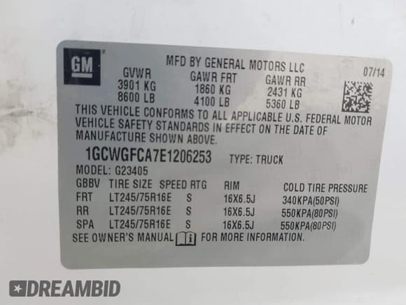 ✅ 2014 Chevrolet Express Cargo • VIN: 1GCWGFCA7E1206253 • Lot: 42929235. Listed on IAAI with 312,105 mi. Free auction sales archive from the USA and detailed vehicle history report at DreamBid. Image 9.