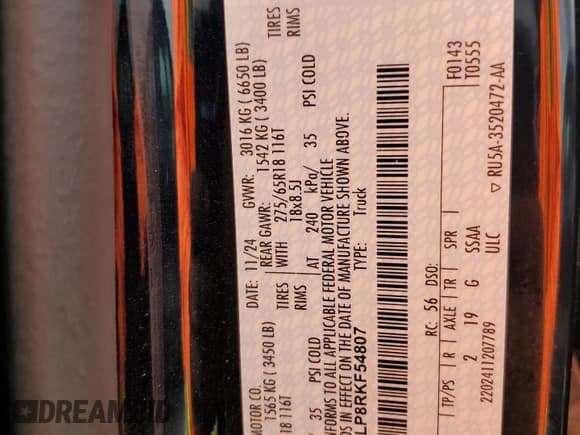 ✅ 2024 Ford F-150 XLT • VIN: 1FTEW3LP8RKF54807 • Лот: 90744035. Опубликован ранее на Copart с пробегом 11 240 миль. Бесплатный доступ к архиву аукционных продаж из США и подробный отчёт об истории автомобиля на DreamBid. Изображение 12.