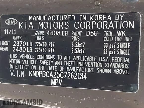 ✅ 2012 Kia Sportage LX • VIN: KNDPBCA25C7262134 • Lot: 43557412. Listed on IAAI with 121,604 mi. Free auction sales archive from the USA and detailed vehicle history report at DreamBid. Image 9.