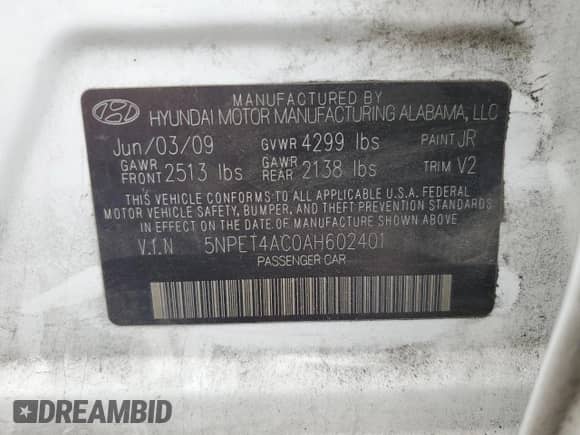 2010 Hyundai Sonata GLS z VIN 5NPET4AC0AH602401, wystawiony jako Copart lot #69450044 z przebiegiem 181 308 mil mil oraz Szkoda całkowita • Salvage title. Historia ofert i sprzedaży dostępna na DreamBid. Obrazek 14.