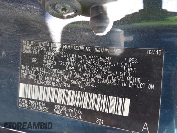 ✅ 2011 Toyota Sienna LE AAS • VIN: 5TDKK3DC1BS021934 • Lot: 43176811. Listed on IAAI with 281,090 mi. Free auction sales archive from the USA and detailed vehicle history report at DreamBid. Image 9.