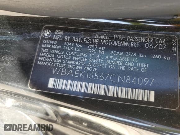 ✅ 2007 BMW 6 Series 650i • VIN: WBAEK13567CN84097 • Лот: 81470605. Опубликован ранее на Copart с пробегом 222 466 миль. Бесплатный доступ к архиву аукционных продаж из США и подробный отчёт об истории автомобиля на DreamBid. Изображение 12.