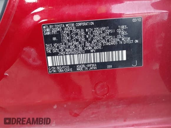 ✅ 2010 Toyota RAV4 • VIN: JTMZF4DV9A5024210 • Лот: 43761701. Опубликован ранее на IAAI с пробегом 156 325 миль. Бесплатный доступ к архиву аукционных продаж из США и подробный отчёт об истории автомобиля на DreamBid. Изображение 9.