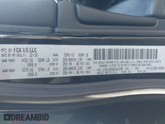 ✅ 2019 Jeep Grand Cherokee Limited • VIN: 1C4RJEBG5KC643781 • Лот: 43402941. Опубликован ранее на IAAI с пробегом 117 396 миль. Бесплатный доступ к архиву аукционных продаж из США и подробный отчёт об истории автомобиля на DreamBid. Изображение 9.