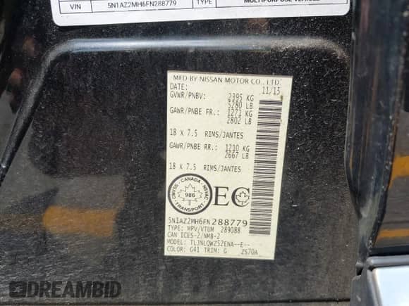 2015 Nissan Murano Platinum with VIN 5N1AZ2MH6FN288779, listed as a IAAI auction lot 42259940 with 146,478 mi miles and . Bid and sale history available at DreamBid. Image 9.