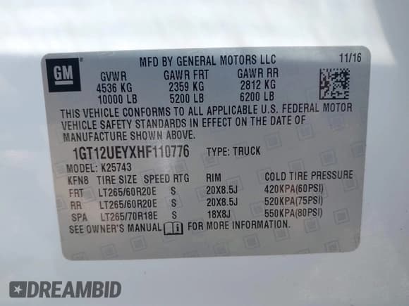 ✅ 2017 GMC Sierra 2500HD Denali • VIN: 1GT12UEYXHF110776 • Лот: 42161309. Опубликован ранее на IAAI с пробегом 103 634 миль. Бесплатный доступ к архиву аукционных продаж из США и подробный отчёт об истории автомобиля на DreamBid. Изображение 9.