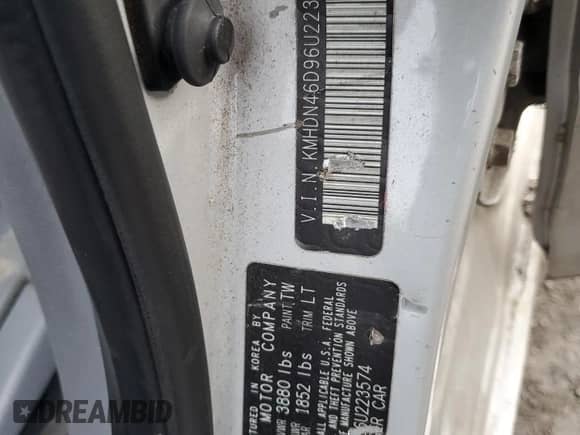 2006 Hyundai Elantra GLS с VIN KMHDN46D96U223574, выставлен на аукционе Copart как лот 78471904 с пробегом 44 340 миль миль и Списание • Salvage title. История ставок и продаж доступна на DreamBid. Изображение 14.