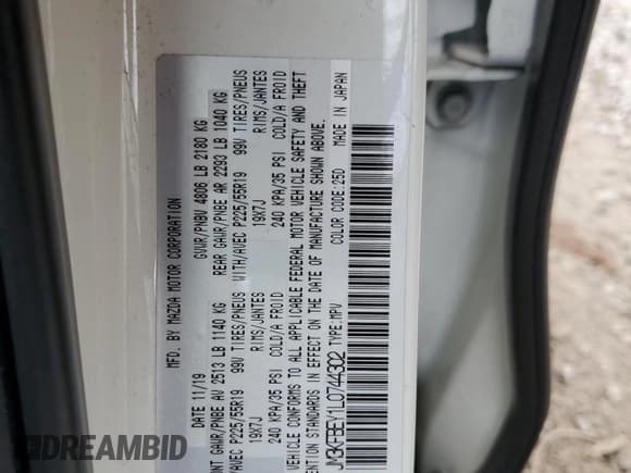 ✅ 2020 Mazda CX-5 Signature • VIN: JM3KFBEY1L0744302 • Lot: 93440505. Listed on Copart with 119,205 mi. Free auction sales archive from the USA and detailed vehicle history report at DreamBid. Image 14.