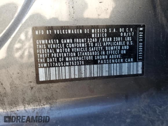 ✅ 2018 Volkswagen Golf S • VIN: 3VW117AU5JM752378 • Lot: 47992025. Wystawiony na Copart z przebiegiem 105 994 mil. Bezpłatny archiwum sprzedaży aukcyjnych z USA i szczegółowy raport historii pojazdu na DreamBid. Zdjęcie 13.