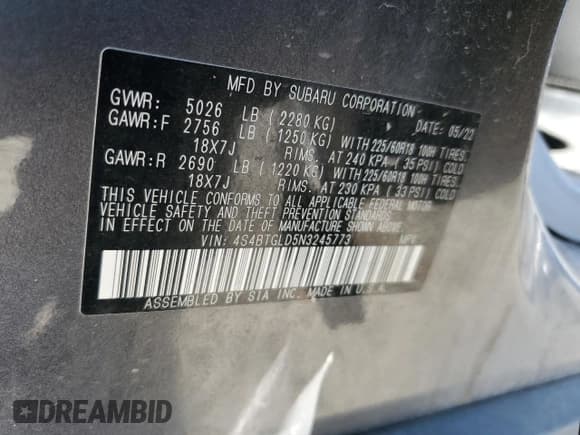 ✅ 2022 Subaru Outback Onyx XT • VIN: 4S4BTGLD5N3245773 • Лот: 82171255. Опубликован ранее на Copart с пробегом 38 831 миль. Бесплатный доступ к архиву аукционных продаж из США и подробный отчёт об истории автомобиля на DreamBid. Изображение 12.