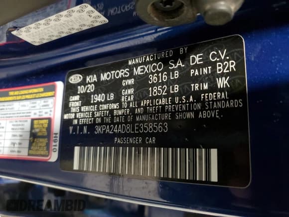 ✅ 2020 Kia Rio S • VIN: 3KPA24AD8LE358563 • Lot: 85188445. Wystawiony na Copart z przebiegiem 27 781 mil. Bezpłatny archiwum sprzedaży aukcyjnych z USA i szczegółowy raport historii pojazdu na DreamBid. Zdjęcie 12.