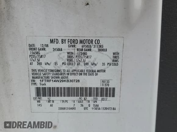 ✅ 2009 Ford F-150 XL • VIN: 1FTRF14W29KB30728 • Lot: 43169285. Wystawiony na Copart z przebiegiem 248 677 mil. Bezpłatny archiwum sprzedaży aukcyjnych z USA i szczegółowy raport historii pojazdu na DreamBid. Zdjęcie 12.