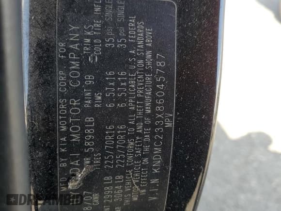 ✅ 2008 Hyundai Entourage GLS • VIN: KNDMC233X86045787 • Лот: 70932554. Опубликован ранее на Copart с пробегом 236 192 миль. Бесплатный доступ к архиву аукционных продаж из США и подробный отчёт об истории автомобиля на DreamBid. Изображение 13.