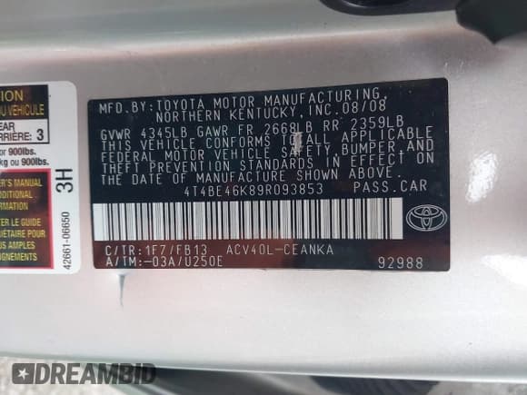 ✅ 2009 Toyota Camry LE • VIN: 4T4BE46K89R093853 • Лот: 43751478. Опубликован ранее на IAAI с пробегом 148 837 миль. Бесплатный доступ к архиву аукционных продаж из США и подробный отчёт об истории автомобиля на DreamBid. Изображение 9.