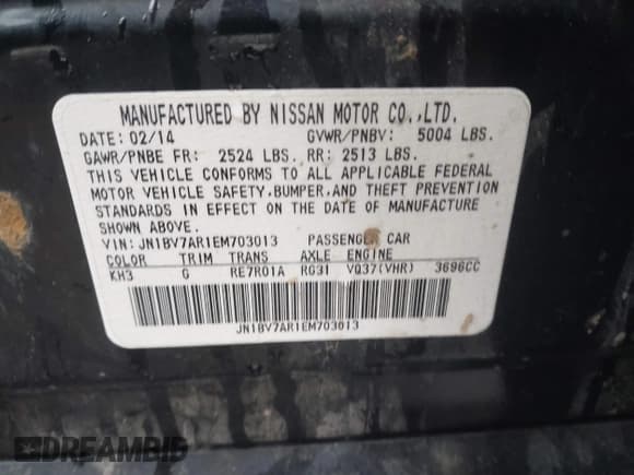 ✅ 2014 Infiniti Q50 Premium • VIN: JN1BV7AR1EM703013 • Lot: 43717727. Listed on IAAI with 86,627 mi. Free auction sales archive from the USA and detailed vehicle history report at DreamBid. Image 9.