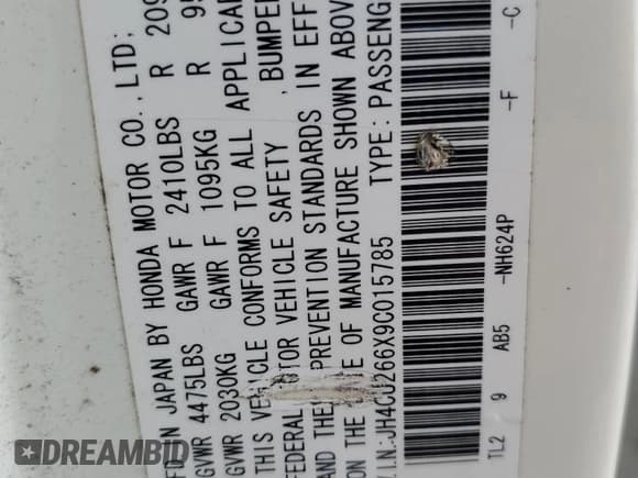 ✅ 2009 Acura TSX • VIN: JH4CU266X9C015785 • Lot: 90510015. Listed on Copart with 190,250 mi. Free auction sales archive from the USA and detailed vehicle history report at DreamBid. Image 12.