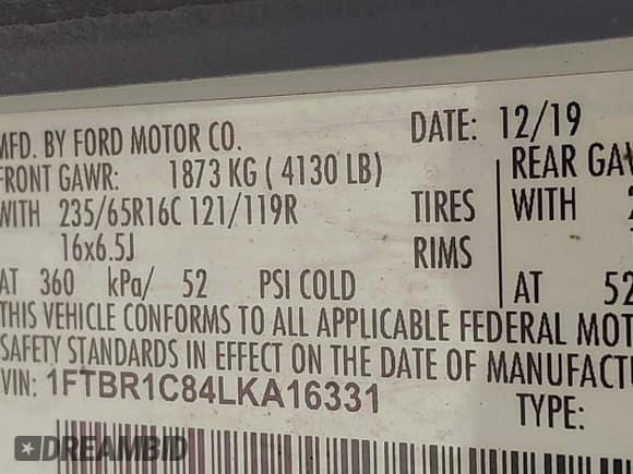 ✅ 2020 Ford Transit Cargo • VIN: 1FTBR1C84LKA16331 • Lot: 43753646. Listed on IAAI with 108,111 mi. Free auction sales archive from the USA and detailed vehicle history report at DreamBid. Image 9.