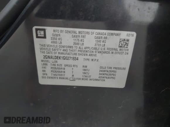 ✅ 2016 Chevrolet Equinox LTZ • VIN: 2GNALDEK1G6271834 • Lot: 43658990. Listed on IAAI with 163,029 mi. Free auction sales archive from the USA and detailed vehicle history report at DreamBid. Image 9.