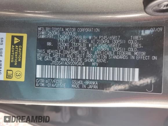 ✅ 2009 Toyota Highlander • VIN: JTEDS41A092090404 • Lot: 80719175. Wystawiony na Copart z przebiegiem 275 806 mil. Bezpłatny archiwum sprzedaży aukcyjnych z USA i szczegółowy raport historii pojazdu na DreamBid. Zdjęcie 13.