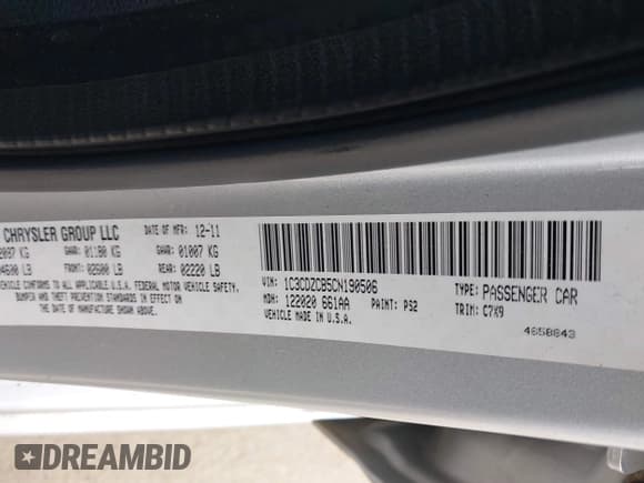 ✅ 2012 Dodge Avenger SXT • VIN: 1C3CDZCB5CN190506 • Lot: 43538277. Listed on IAAI with 199,261 mi. Free auction sales archive from the USA and detailed vehicle history report at DreamBid. Image 9.