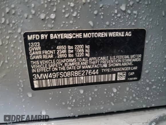 2024 BMW 3 Series M340i z VIN 3MW49FS08R8E27644, wystawiony jako Copart lot #44353965 z przebiegiem 15 911 mil mil oraz Szkoda całkowita • Salvage title. Historia ofert i sprzedaży dostępna na DreamBid. Obrazek 14.