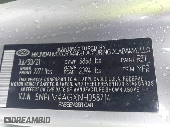 ✅ 2022 Hyundai Elantra SEL • VIN: 5NPLM4AGXNH058714 • Lot: 43523712. Listed on IAAI with 40,825 mi. Free auction sales archive from the USA and detailed vehicle history report at DreamBid. Image 9.