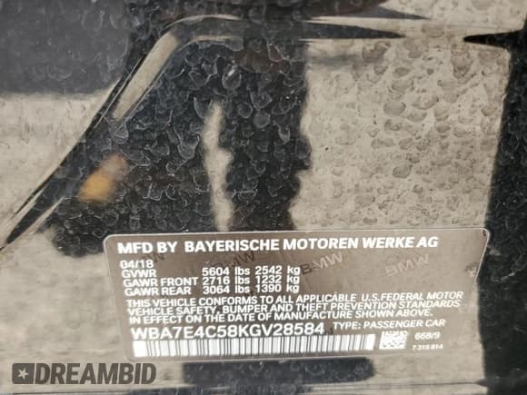 ✅ 2019 BMW 7 Series 740i xDrive • VIN: WBA7E4C58KGV28584 • Lot: 87237515. Listed on Copart with 196,536 mi. Free auction sales archive from the USA and detailed vehicle history report at DreamBid. Image 12.