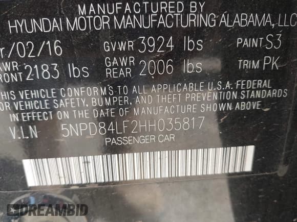 ✅ 2017 Hyundai Elantra SE • VIN: 5NPD84LF2HH035817 • Lot: 43223827. Listed on IAAI with 76,883 mi. Free auction sales archive from the USA and detailed vehicle history report at DreamBid. Image 9.